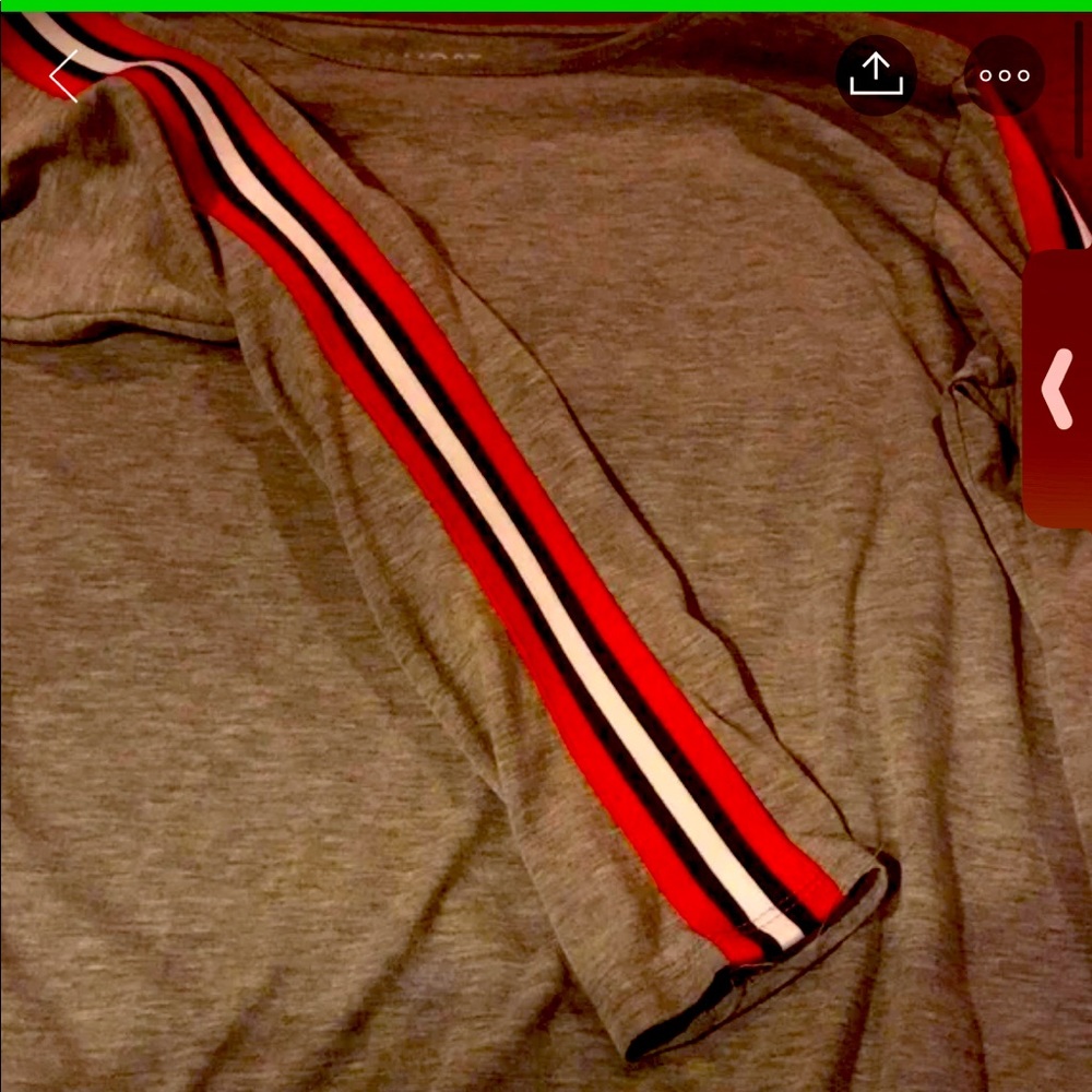 Gray long sleeve with red black and white